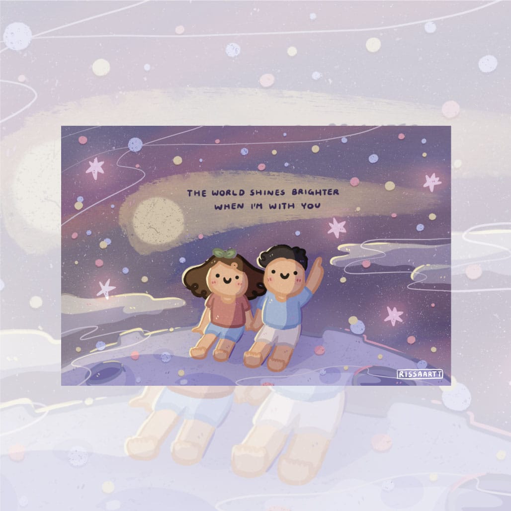 The world shines brighter with you postcard